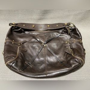 BOROS Brown Leather Handbag Purse with Ages Gold Details
